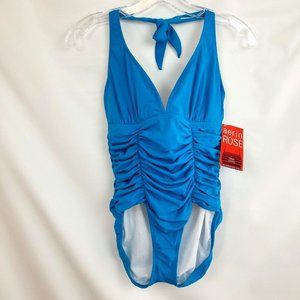 NWT Aerin Rose Size 10 D/DD One Piece Blue Tummy Control Underwire Lined Shirred
